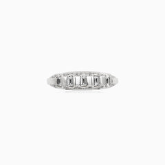 White Gold Emerald And Round Cut Diamond Band Ring