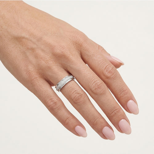 White Gold Triple Row Pavé Diamond Ring