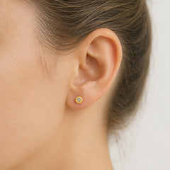 Modern Yellow Gold Bezel Diamond Stud Earrings