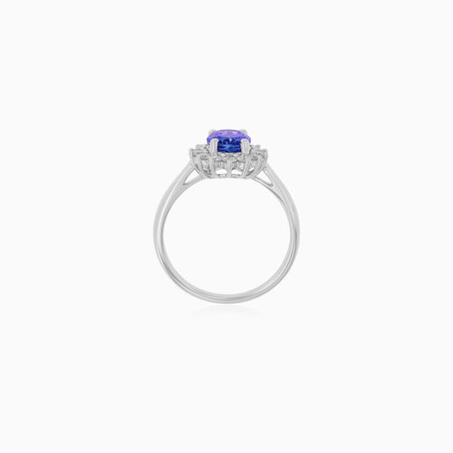 Prsten z Bílého Zlata s Tanzanitem a Diamanty