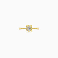 Elegantní halo prsten ze žlutého zlata s diamanty