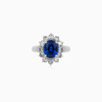 Prsten Royal Sapphire Halo z bílého zlata