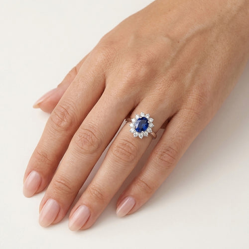 Prsten Royal Sapphire Halo z bílého zlata