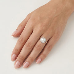 White Gold Freshwater Pearl Halo Ring