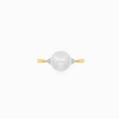 Golden Freshwater Pearl Diamond Ring