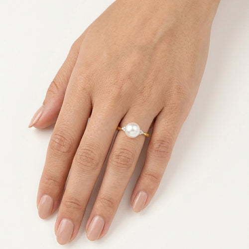Golden Freshwater Pearl Diamond Ring