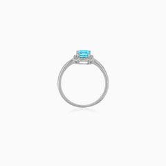 White Gold Aquamarine and Diamond Halo Ring