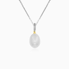 Yellow Gold Freshwater Pearl and Diamond Pendant