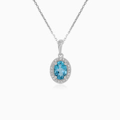 White Gold Blue Topaz and Diamond Pendant
