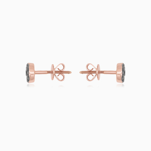 Rose Gold Black Diamond Halo Stud Earrings