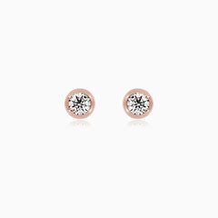 Modern Rose Gold Bezel Diamond Stud Earrings
