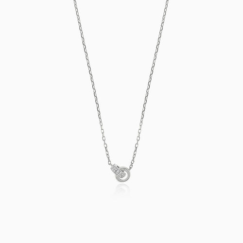 White gold diamond double circle necklace
