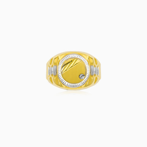Vintage Two-Tone Gold Signet Ring With Cubic Zirconia