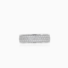 Massive white gold ring with  horizontal cubic zirconia