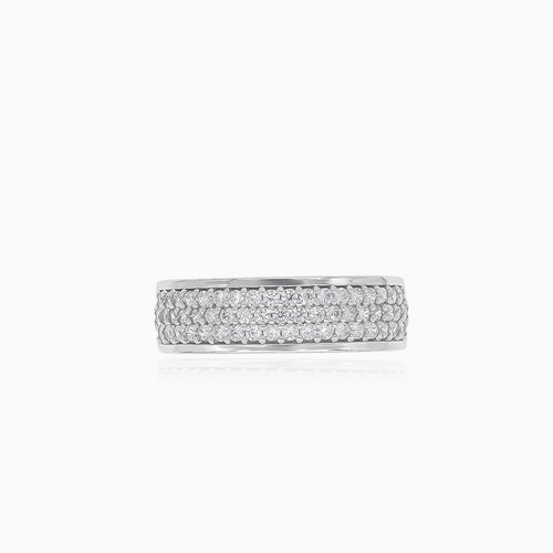 Massive white gold ring with  horizontal cubic zirconia