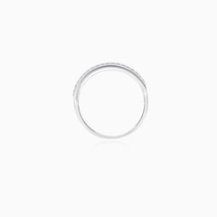 Massive white gold ring with  horizontal cubic zirconia
