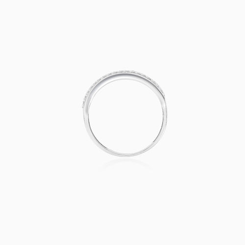Massive white gold ring with  horizontal cubic zirconia
