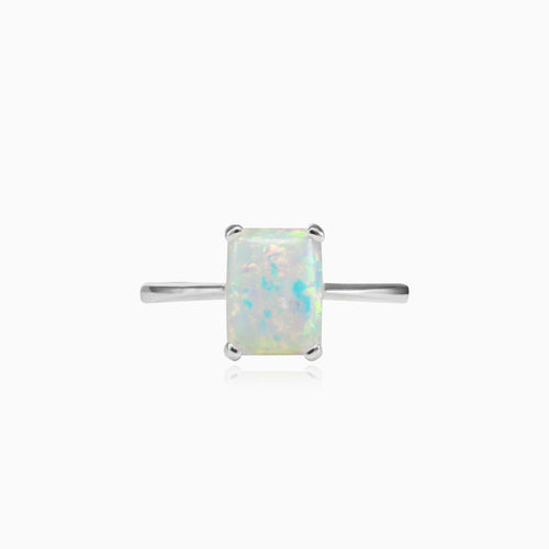 Anillo solitario de ópalo blanco para mujer