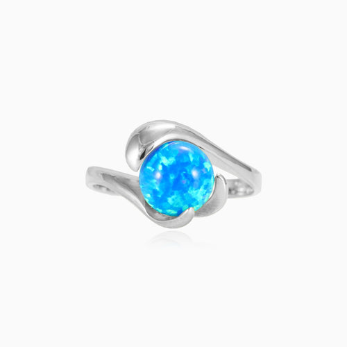 Anillo único de ópalo azul para mujer