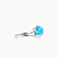 Anillo único de ópalo azul para mujer