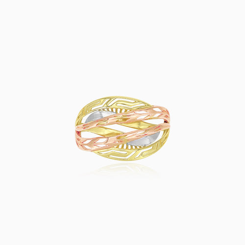Massiver dreifarbiger Ring mit filigranen Details