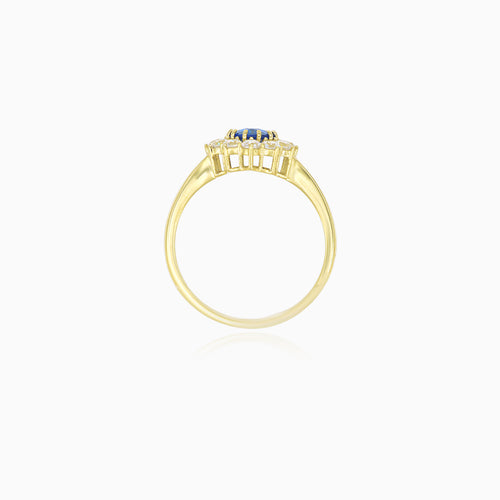 Gelbgoldring mit Zirkonia und Saphir