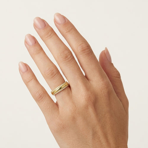 Golden Double Pavé Zirconia Ring