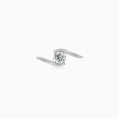 Modern White Gold Semi-Bezel Cubic Zirconia Ring