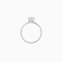White Gold Curved Zirconia Ring
