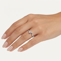 White Gold Curved Zirconia Ring