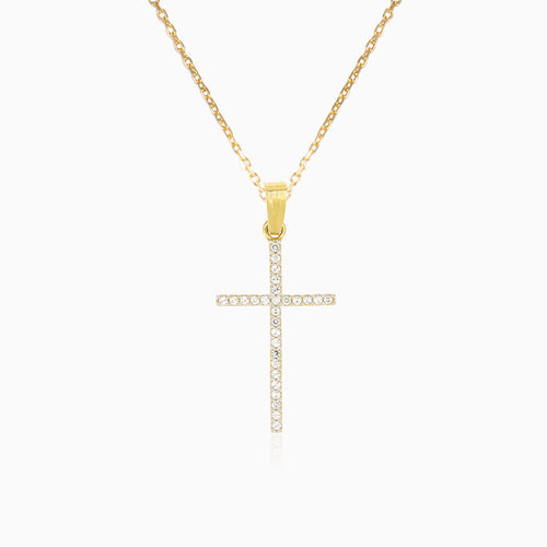 Gelbgoldenes Kreuz-Anhänger mit Cubic-Zirkonia.