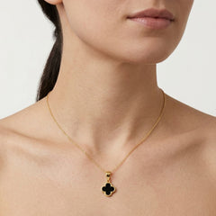Gold Clover Pendant With Black Onyx