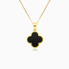 Black Onyx Clover Yellow Gold Pendant