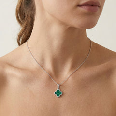 White Gold Malachite Clover Pendant Charm