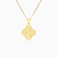 Textured Clover Gold Pendant in Yellow Gold