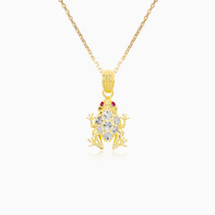Zlatý přívěsek Žába s rubíny a zirkony