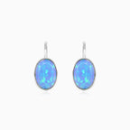 Simple blue opal solitaire drop earrings