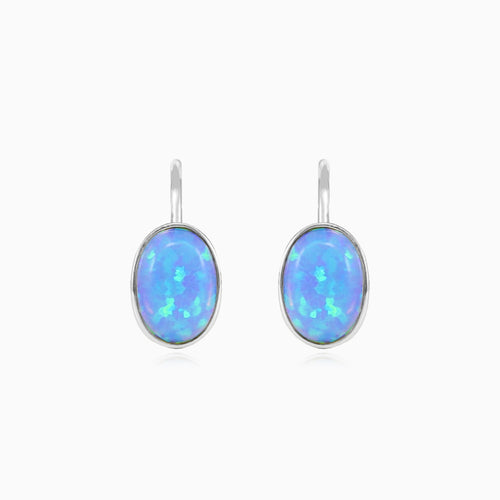 Schlichte blaue Opal-Solitär-Tropfenohrringe