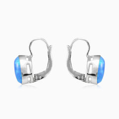 Simple blue opal solitaire drop earrings