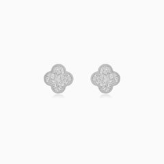 Sculpted White Gold Clover Stud Earrings