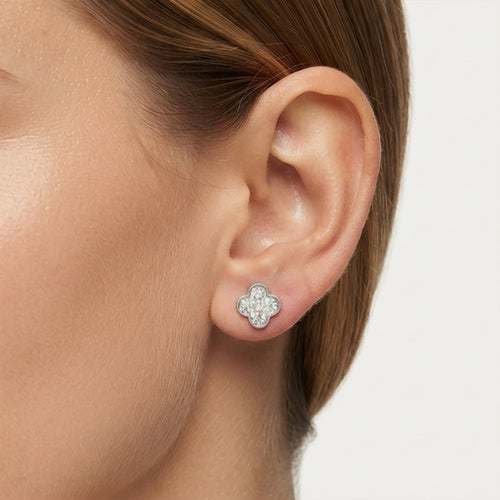 Sculpted White Gold Clover Stud Earrings