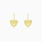 Yellow gold heart charm drop earrings