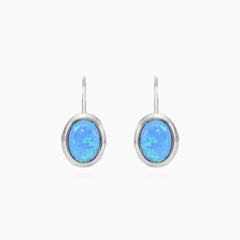 Drop earrings with oval blue opal