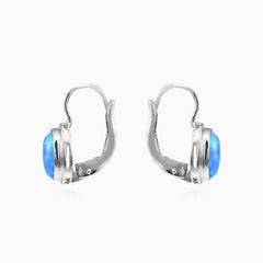 Drop earrings with oval blue opal