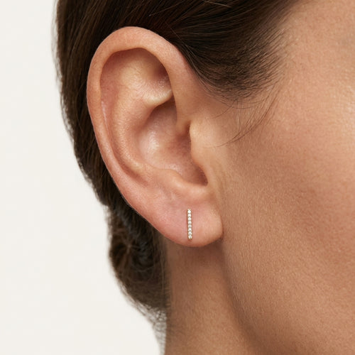 Gold Zircon Bar Stud Earrings