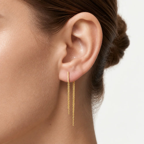 Yellow Gold Dangling Chain Earrings