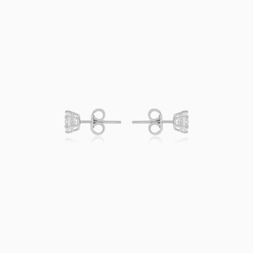 White Gold Solitaire Stud Earrings With Round Zirconia