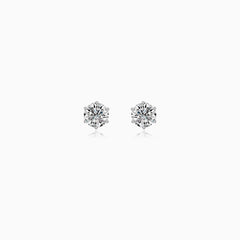 White Gold Solitaire Stud Earrings With Round Zirconia