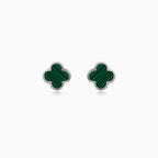 White Gold Malachite Clover Stud Earrings