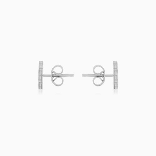 White Gold Black Onyx Clover Stud Earrings